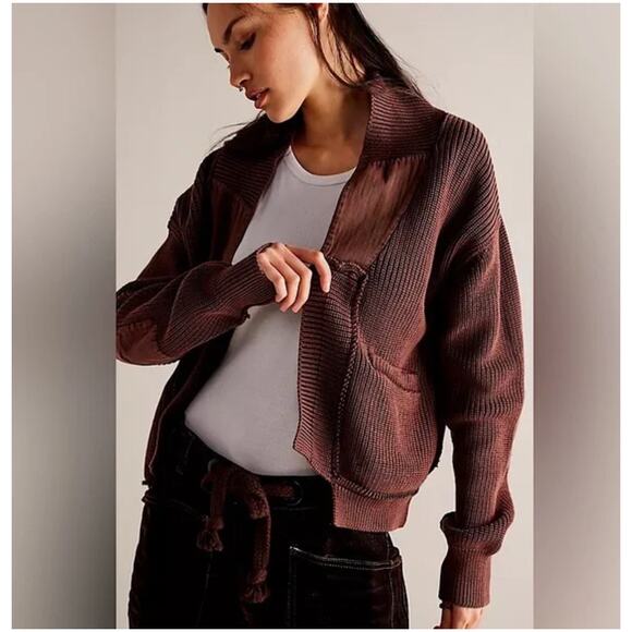Free People We the Free Knit Cardigan Sweater with Pockets Brown Size S New - Picture 1 of 8